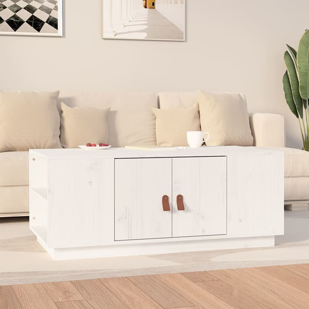 Coffee Table White 100x50x41 cm Solid Wood Pine - Merkel Designers