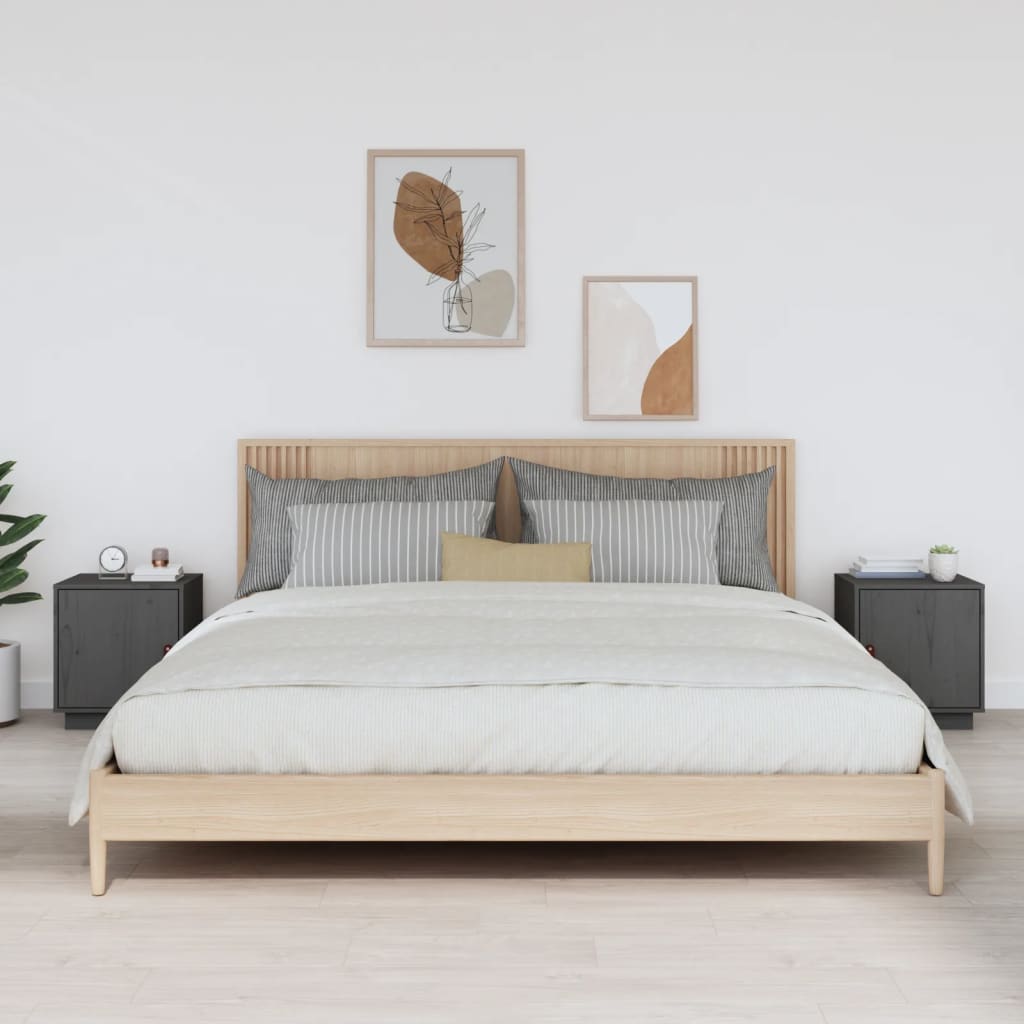 Bedside Table - SIENA Joe 2 Piece Nightstand Grey 40cm - Sid & Sam