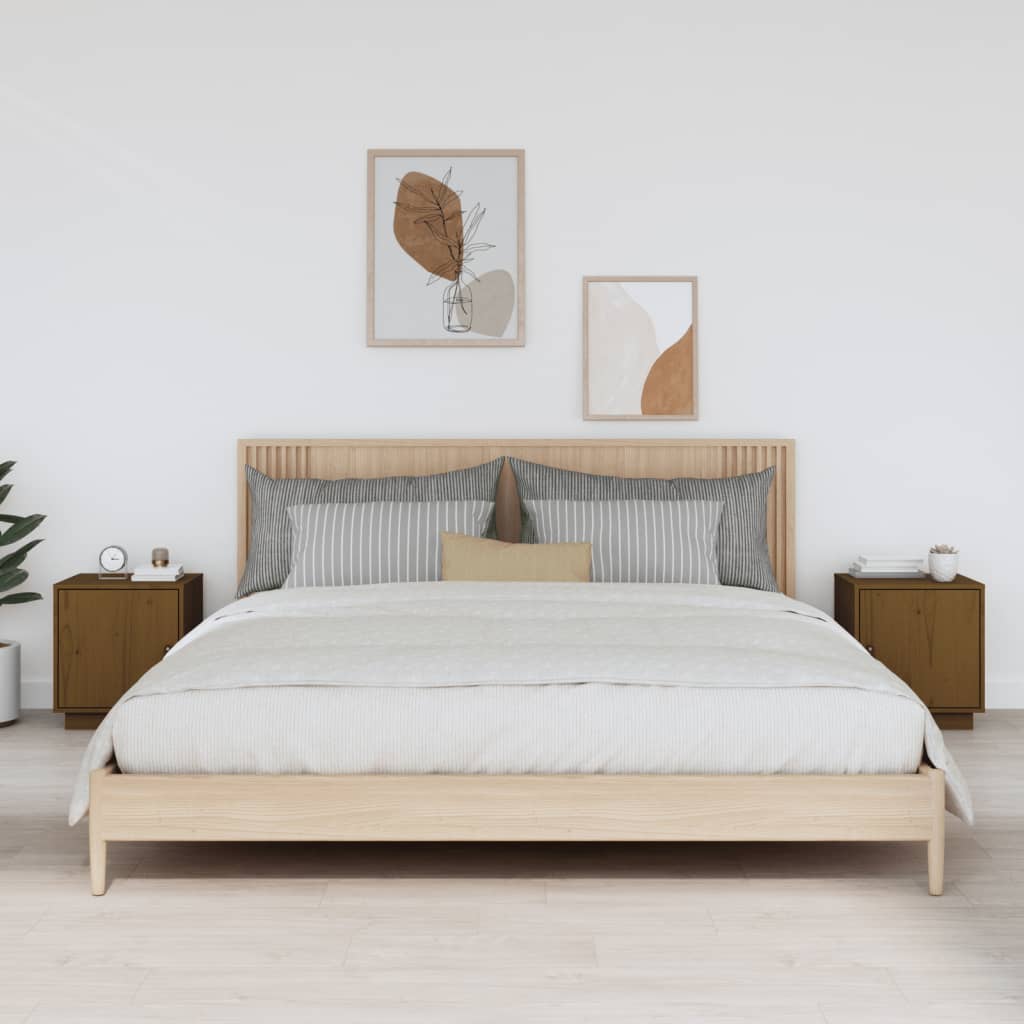 Bedside Table - SIENA Ray 2 Piece Nightstand Honey Brown 40cm - Sid & Sam