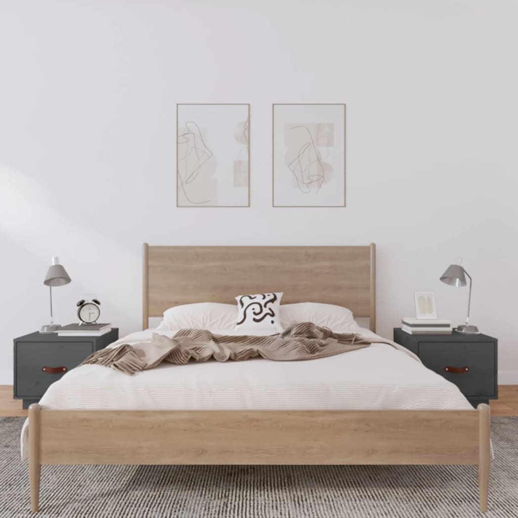 Bedside Table - SCOTT 2 Piece Nightstand Grey 40cm - Discount Dealers