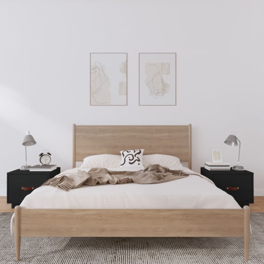 Bedside Table - SCOTT 2 Piece Nightstand Black 40cm - Sid & Sam
