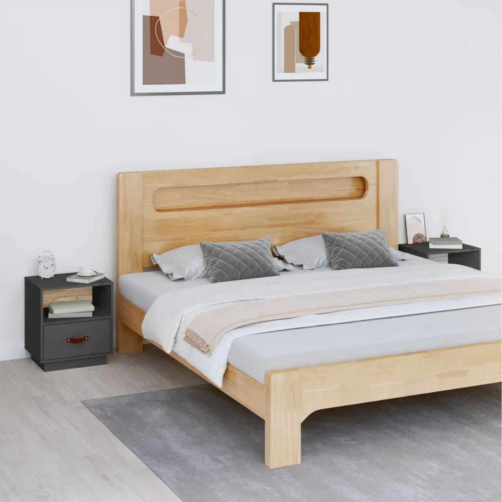 Bedside Table - SIENA Glen 2 Piece Nightstand Grey 40cm - R and M Furniture