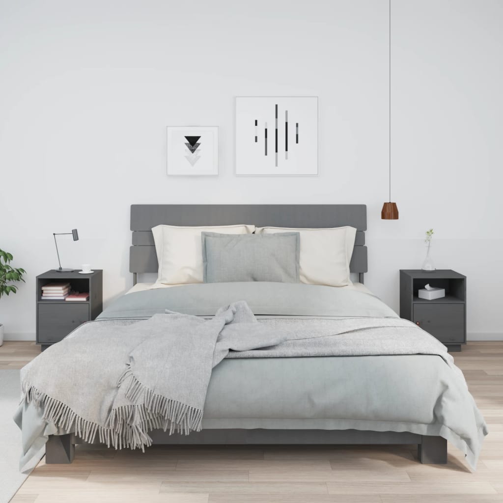 Bedside Cabinets 2 pcs Grey 40x34x55 cm Solid Wood Pine - Sid & Sam