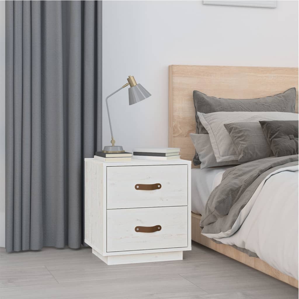 Bedside Cabinet White 40x34x45 cm Solid Wood Pine - Tyrell & Tyrell