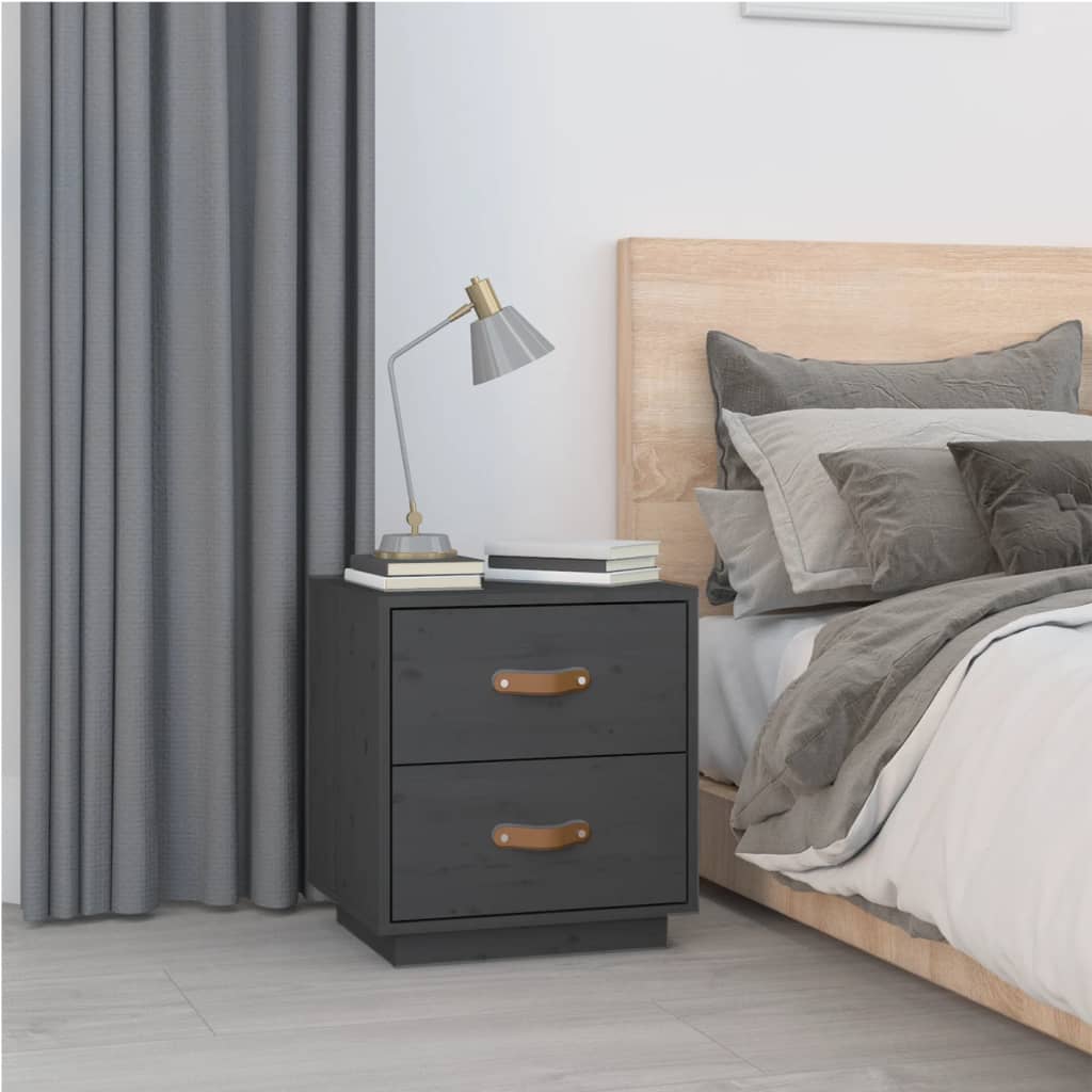 Bedside Cabinet Grey 40x34x45 cm Solid Wood Pine - Sid & Sam