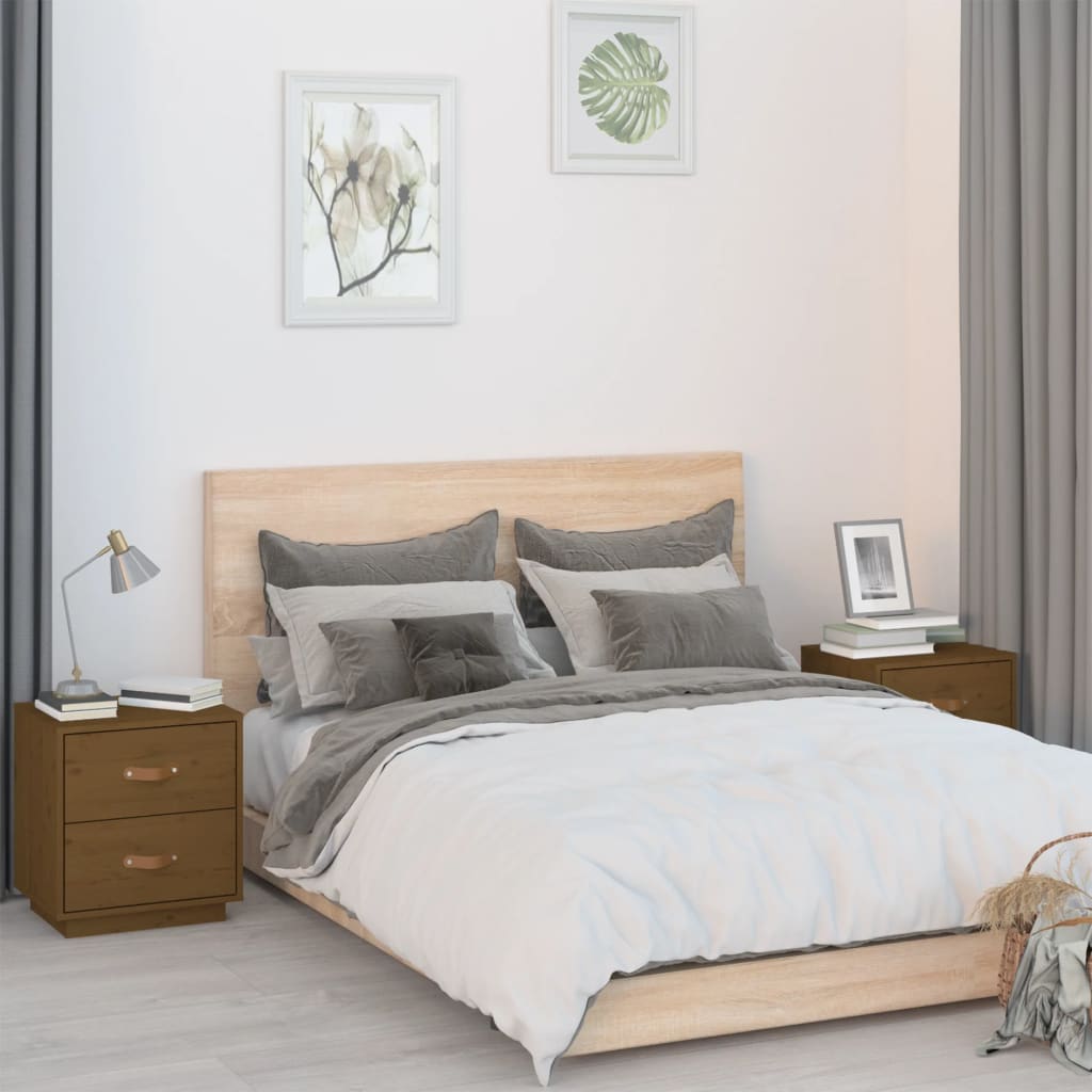 Bedside Cabinets 2 Pieces Honey Brown 40x34x45 cm Solid Wood Pine - The Home Maker