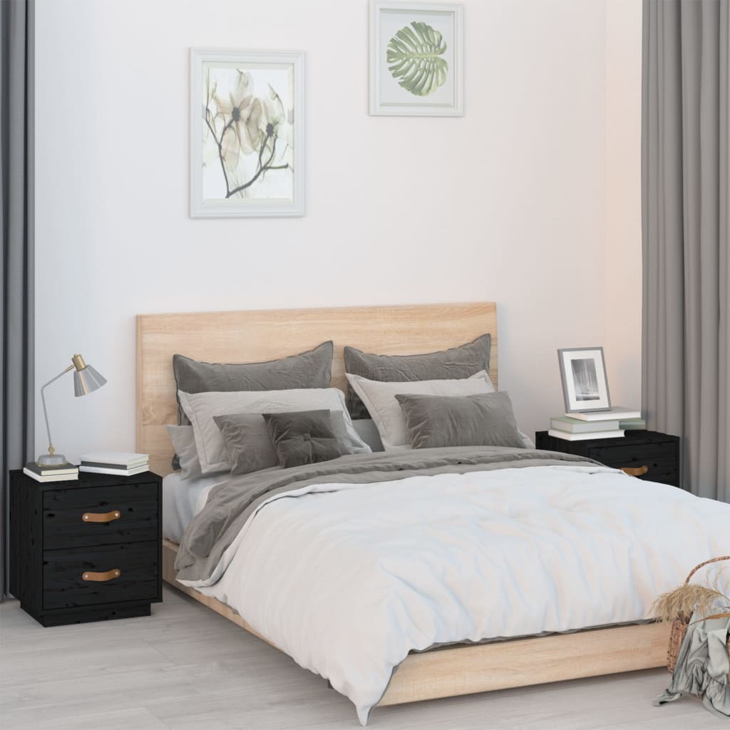 Bedside Cabinets 2 pcs Black 40x34x45 cm Solid Wood Pine - Sid & Sam