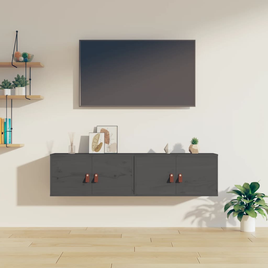 Wall Cabinets 2 pcs Grey 60x30x30 cm Solid Wood Pine - Merkel Designers