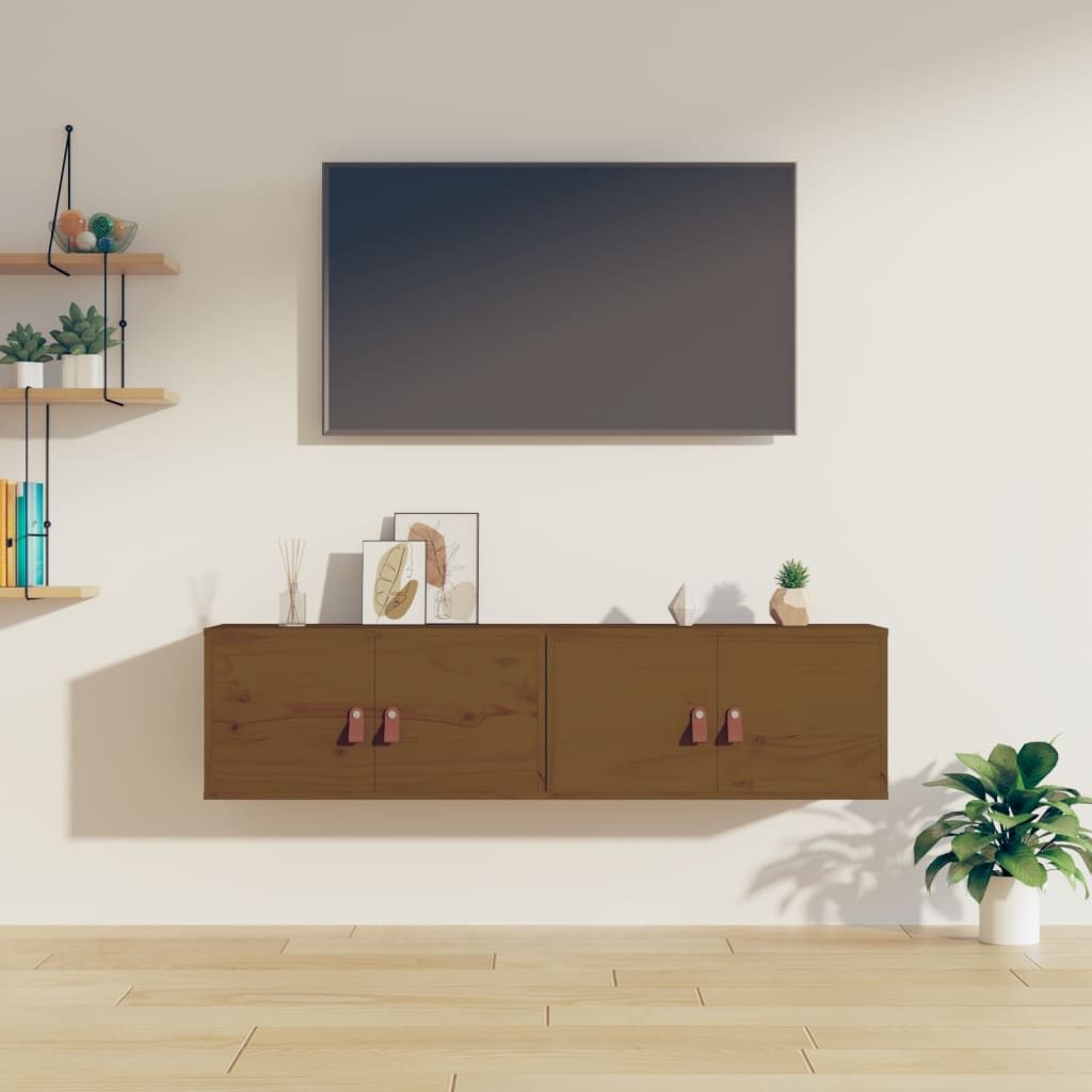 Wall Cabinets 2 pcs Honey Brown 60x30x30 cm Solid Wood Pine - Merlin Deals