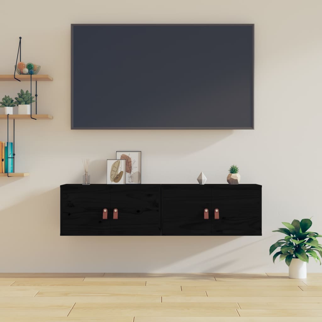 Wall Cabinets 2 pcs Black 60x30x30 cm Solid Wood Pine - Sid & Sam