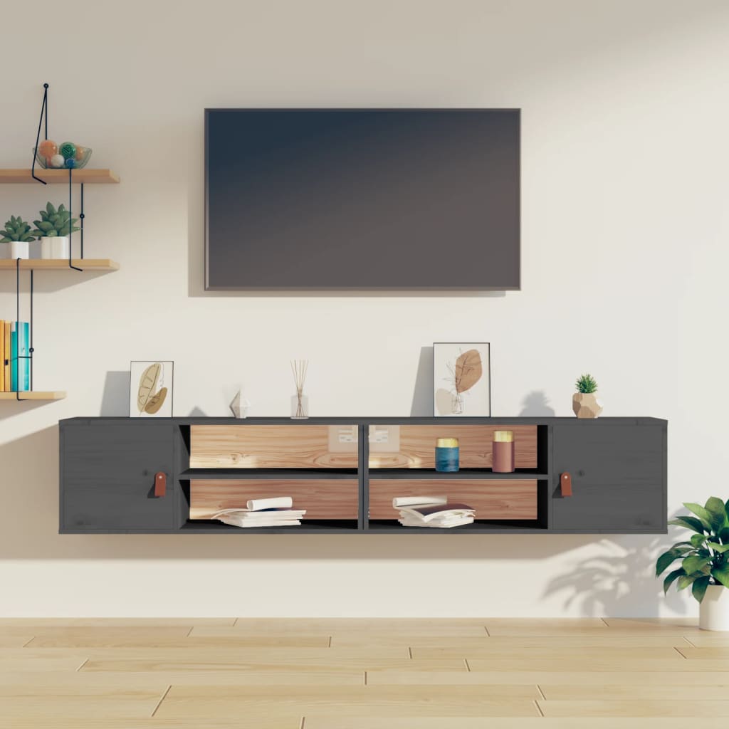 Wall Cabinets 2 pcs Grey 80x30x30 cm Solid Wood Pine - Tyrell & Tyrell