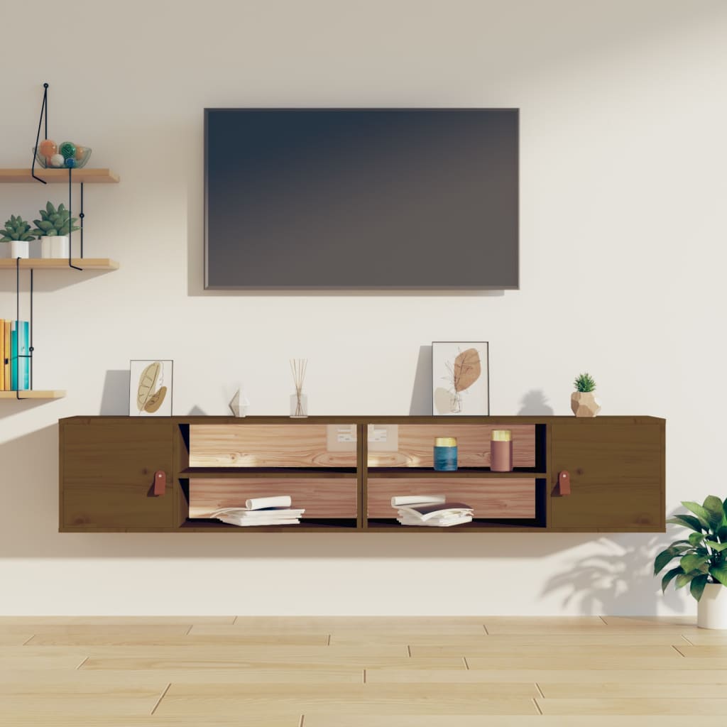 Wall Cabinets 2 pcs Honey Brown 80x30x30 cm Solid Wood Pine - Tyrell & Tyrell
