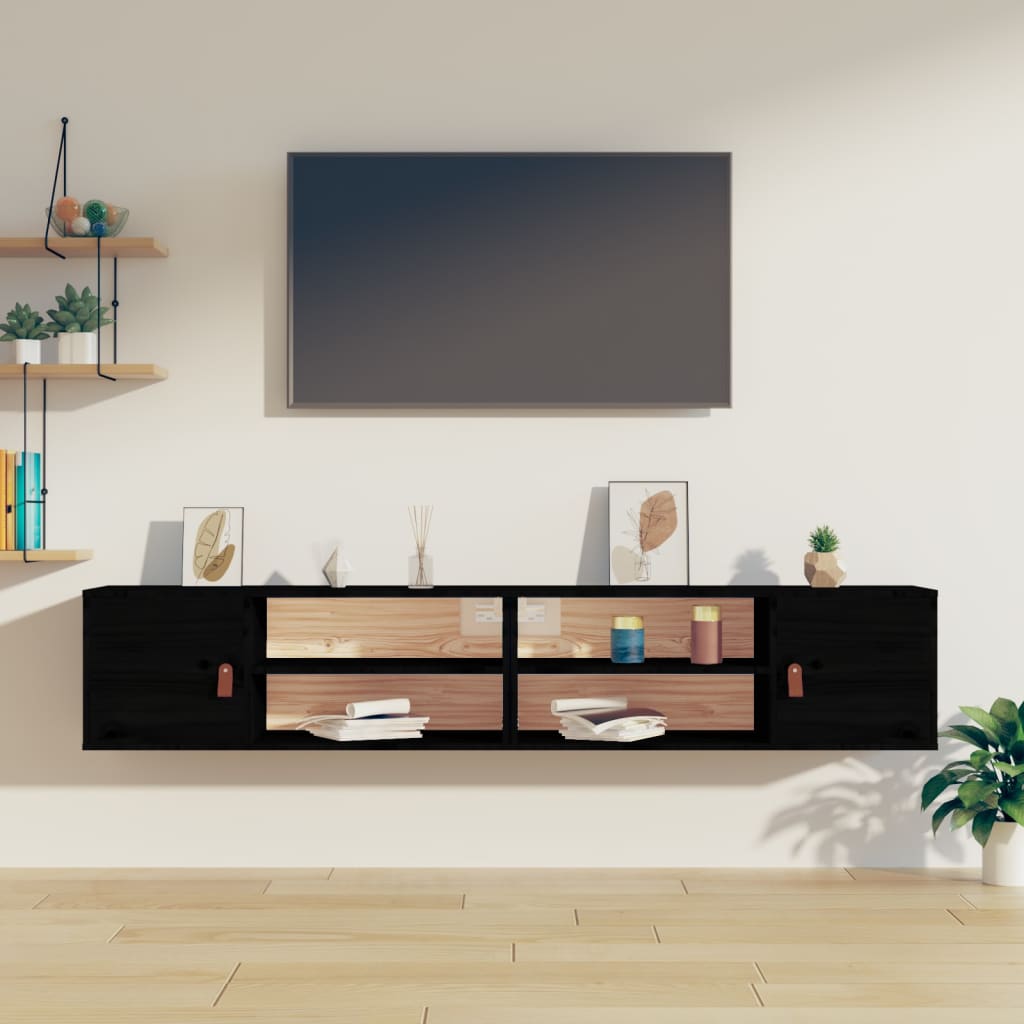Wall Cabinets 2 pcs Black 80x30x30 cm Solid Wood Pine - Millennium Furniture