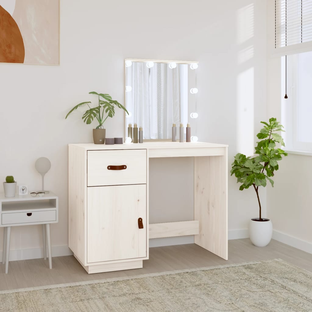 Dressing Table with LED White 95x50x133.5 cm Solid Wood Pine - Brittle & Co