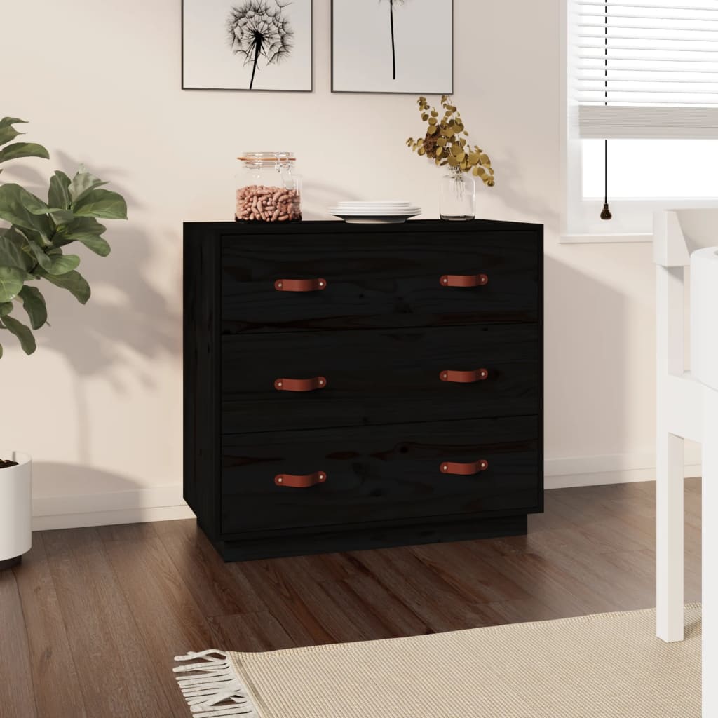 Sideboard Black 80x40x75 cm Solid Wood Pine - Design Hut