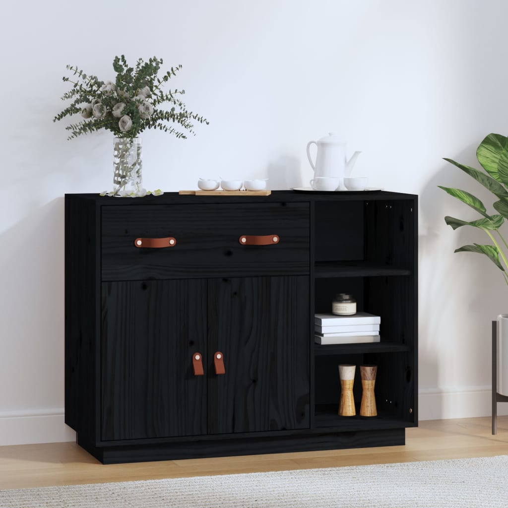 Sideboard Black 98.5x40x75 cm Solid Wood Pine - Unbeatable Bargains