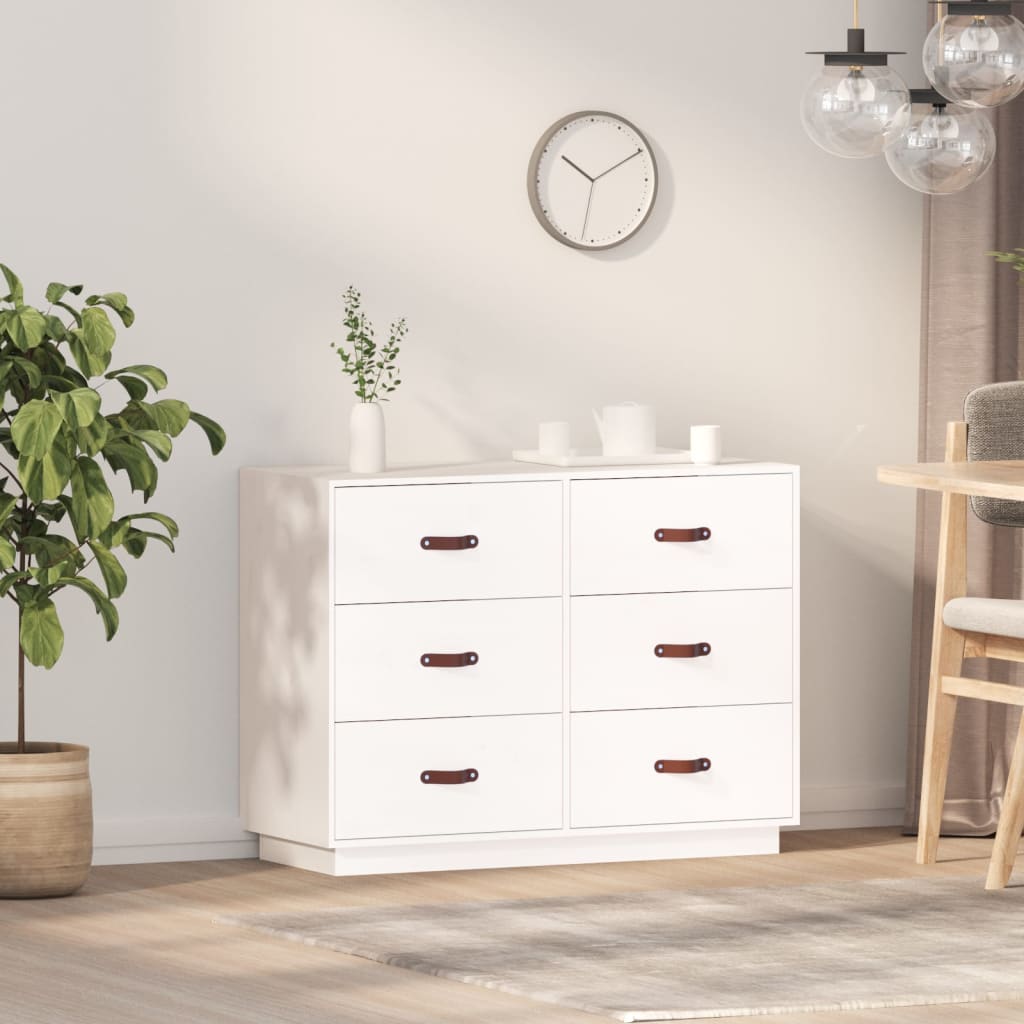 Sideboard White 100x40x75 cm Solid Wood Pine - Merkel Designers