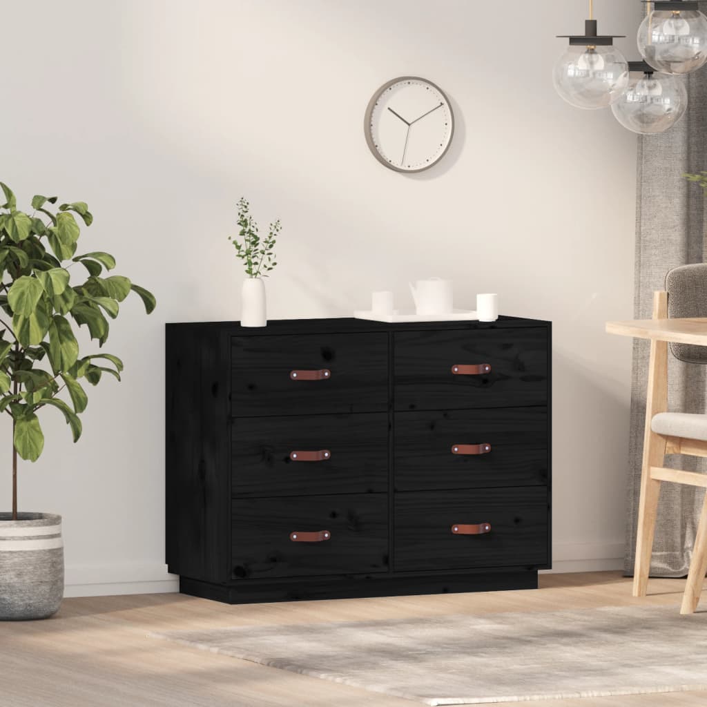 Sideboard Black 100x40x75 cm Solid Wood Pine - Direct Imports