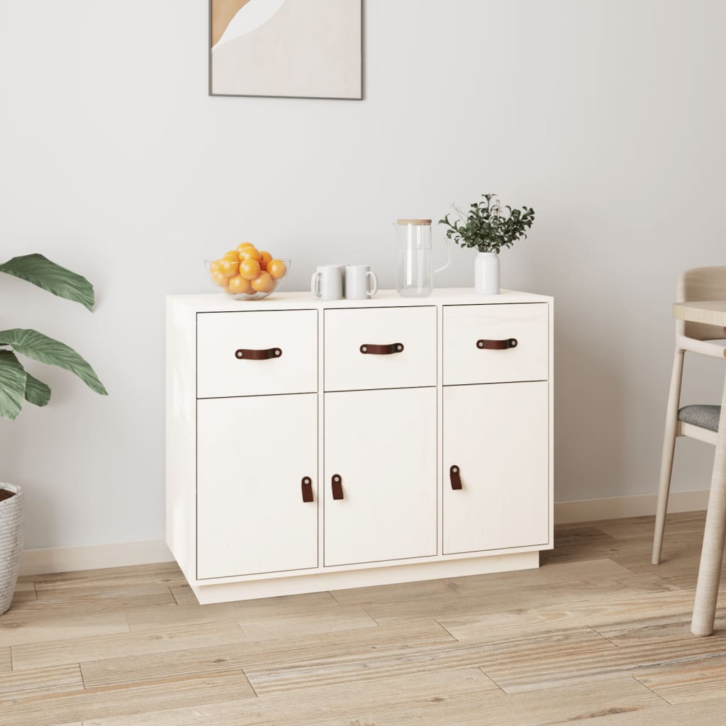 Sideboard White 100x40x75 cm Solid Wood Pine - Sid & Sam
