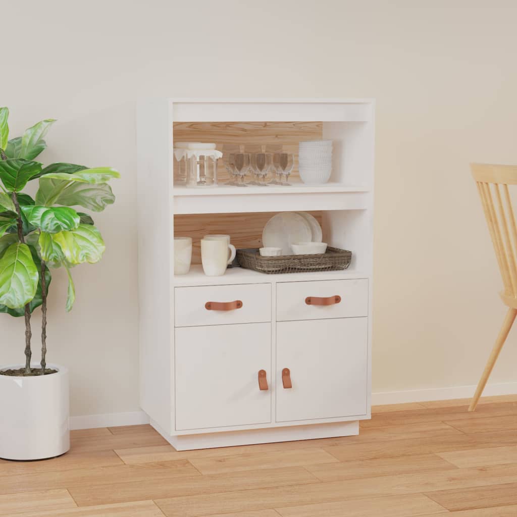 Highboard White 67x40x108.5 cm Solid Wood Pine - R and M Furniture