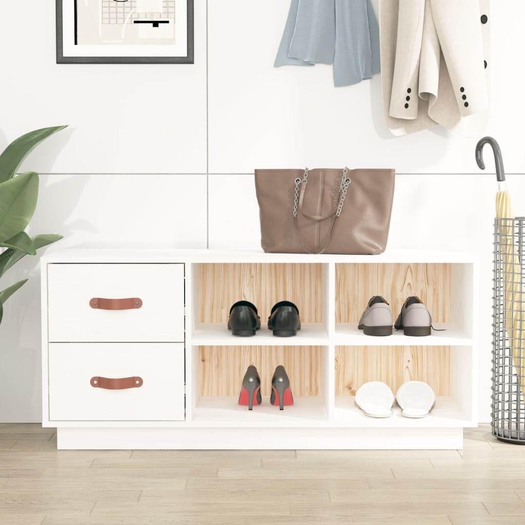 Shoe Bench White 100x34x45 cm Solid Wood Pine - Millennium Furniture