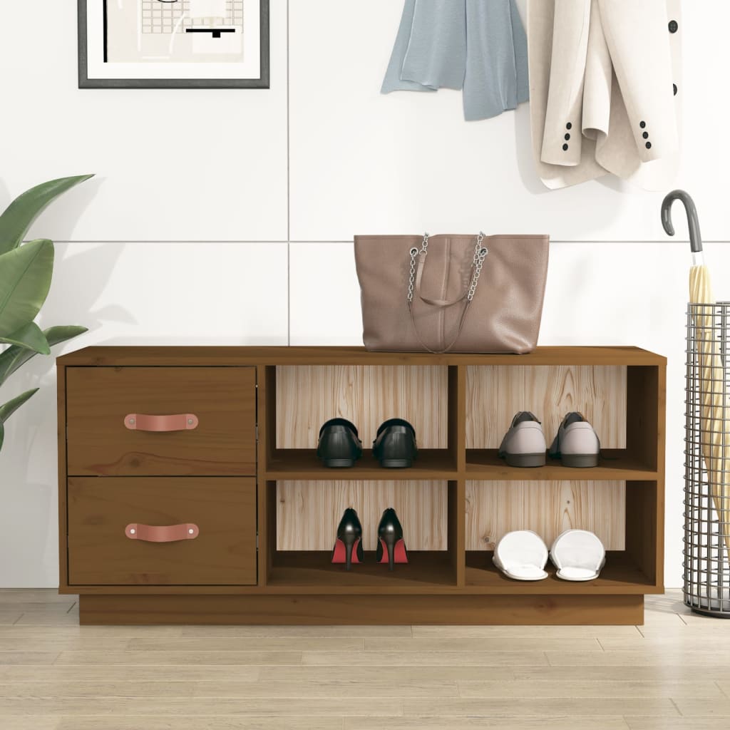 Shoe Bench Honey Brown 100x34x45 cm Solid Wood Pine - Brittle & Co