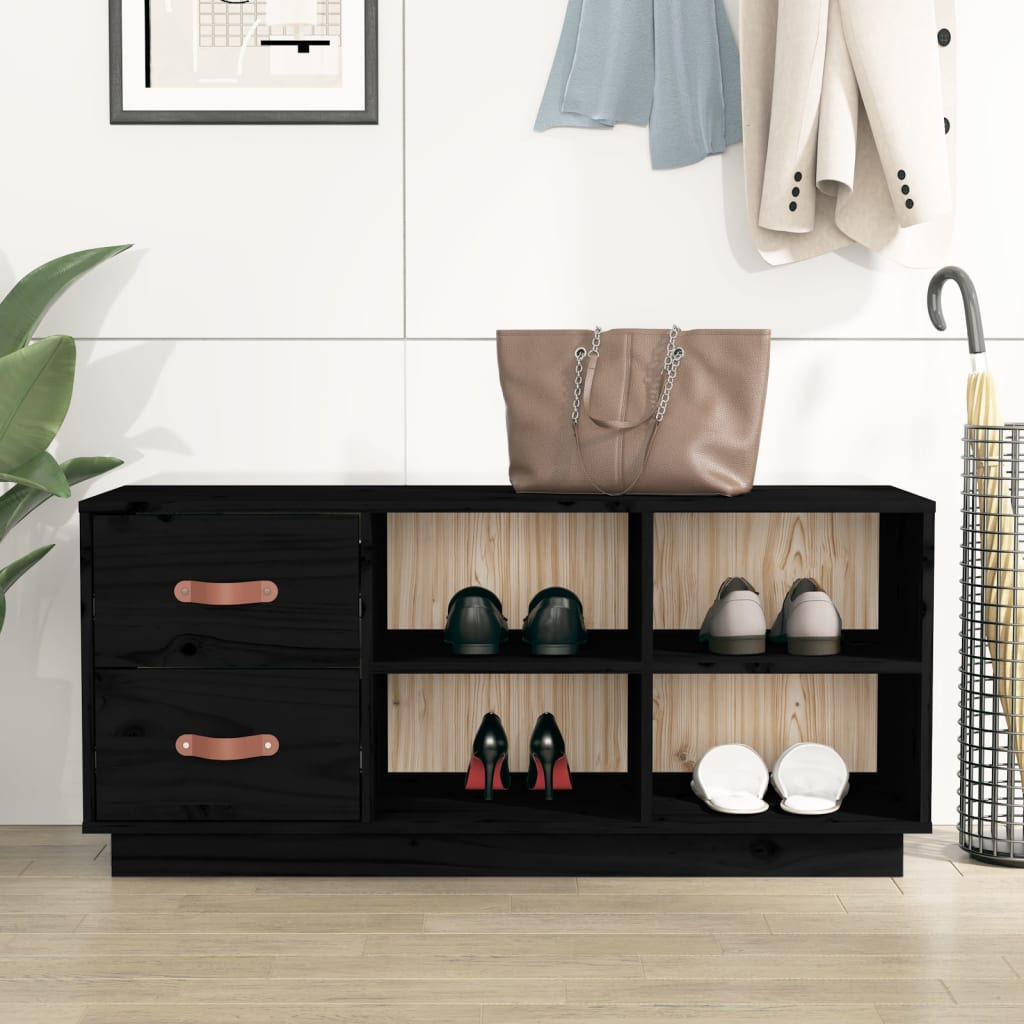 Shoe Bench Black 100x34x45 cm Solid Wood Pine - Sid & Sam