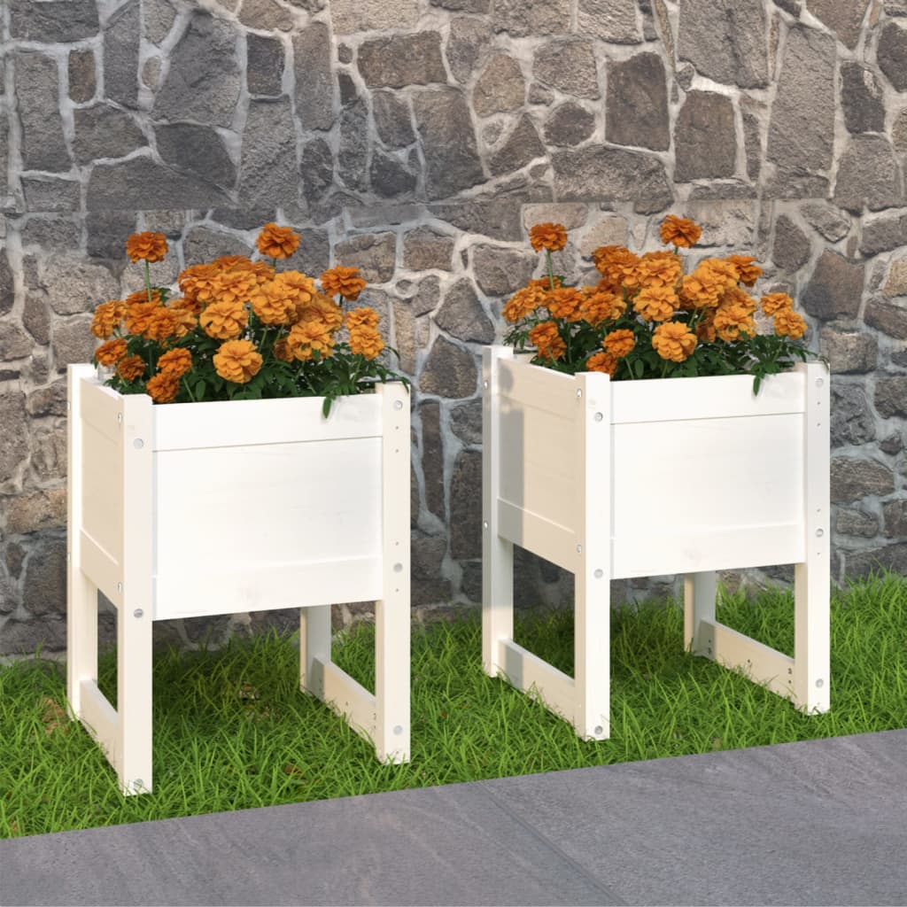 Planters 2 pcs White 40x40x52.5 cm Solid Wood Pine - Sid & Sam