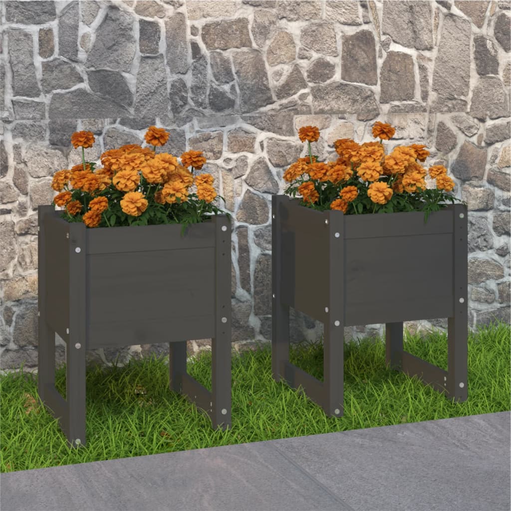 Planters 2 pcs Grey 40x40x52.5 cm Solid Wood Pine - Sid & Sam
