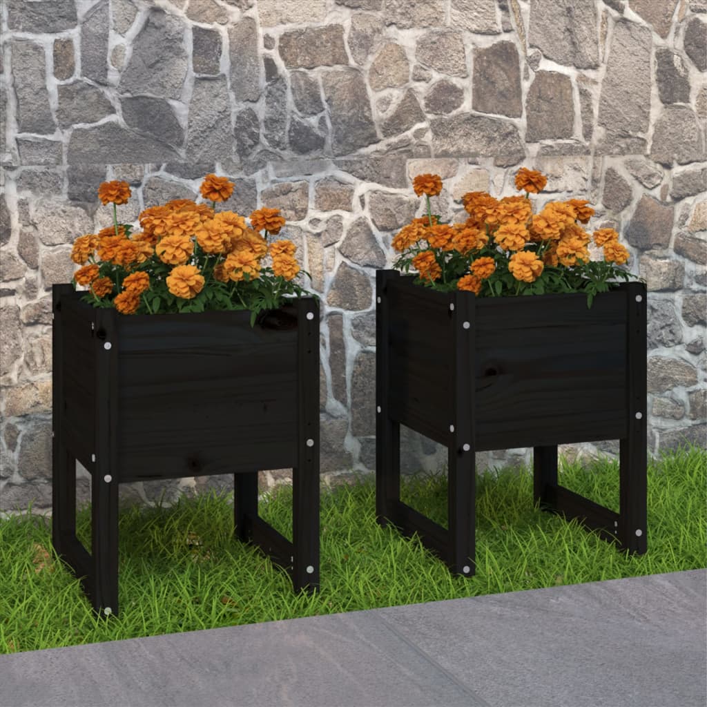 Planters 2 pcs Black 40x40x52.5 cm Solid Wood Pine - R and M Furniture