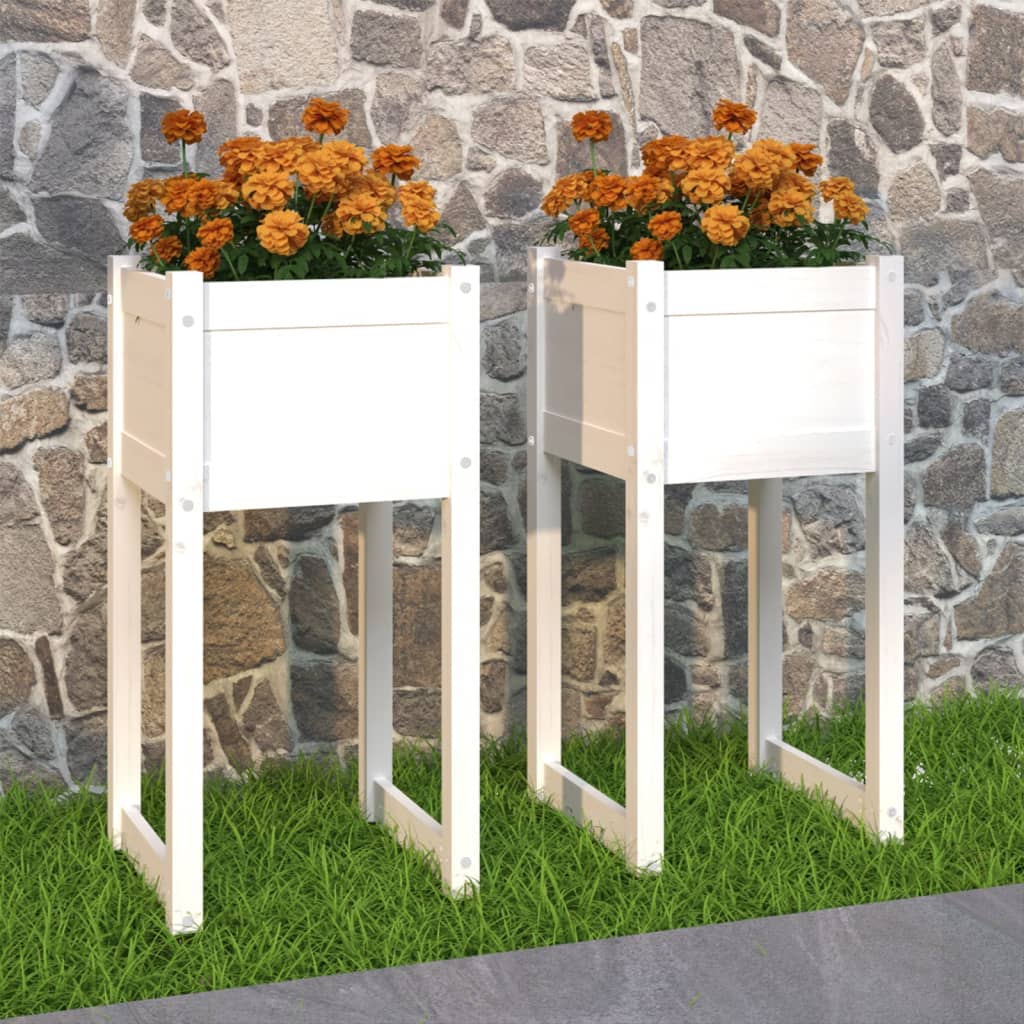 Planters 2 pcs White 40x40x81 cm Solid Wood Pine - Unbeatable Bargains