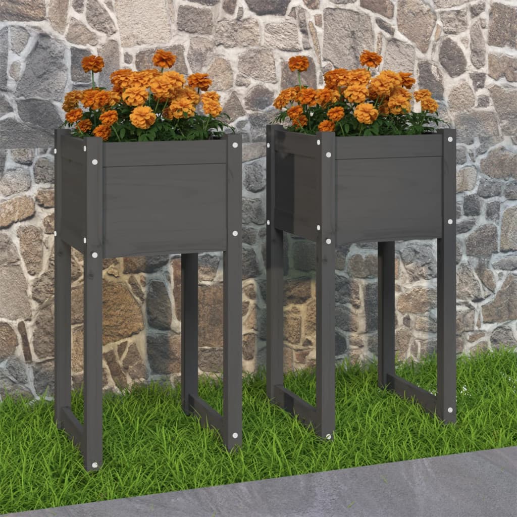 Planters 2 pcs Grey 40x40x81 cm Solid Wood Pine - Unbeatable Bargains