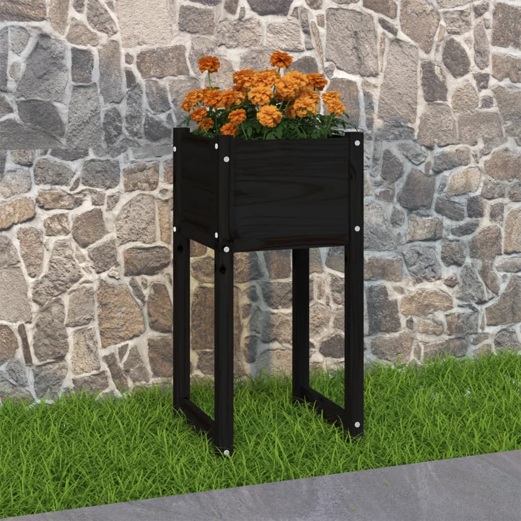 Planter Black 40x40x81 cm Solid Wood Pine - Tyrell & Tyrell