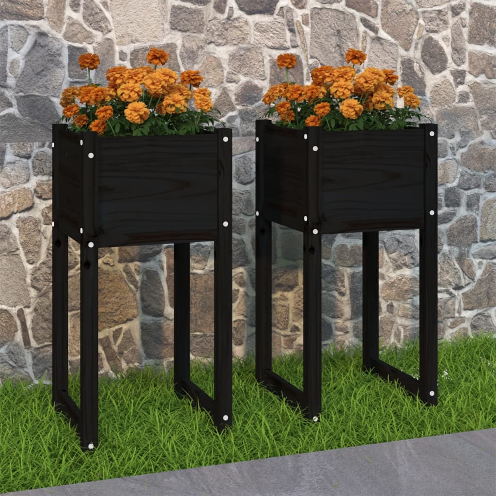 Planters 2 pcs Black 40x40x81 cm Solid Wood Pine - Sid & Sam