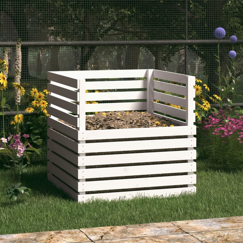 Composter White 80x80x78 cm Solid Wood Pine - R and M Furniture