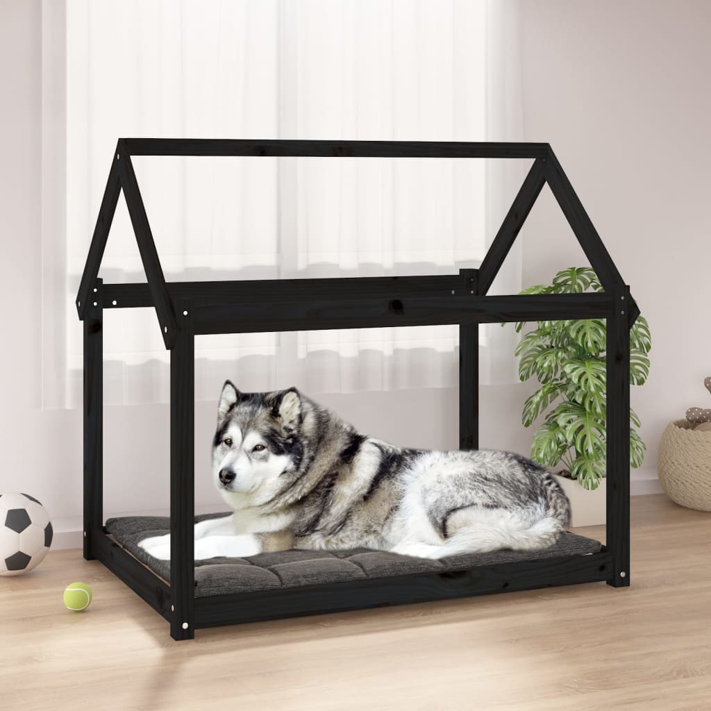 Dog Bed Black 111x80x100 cm Solid Wood Pine - Merkel Designers