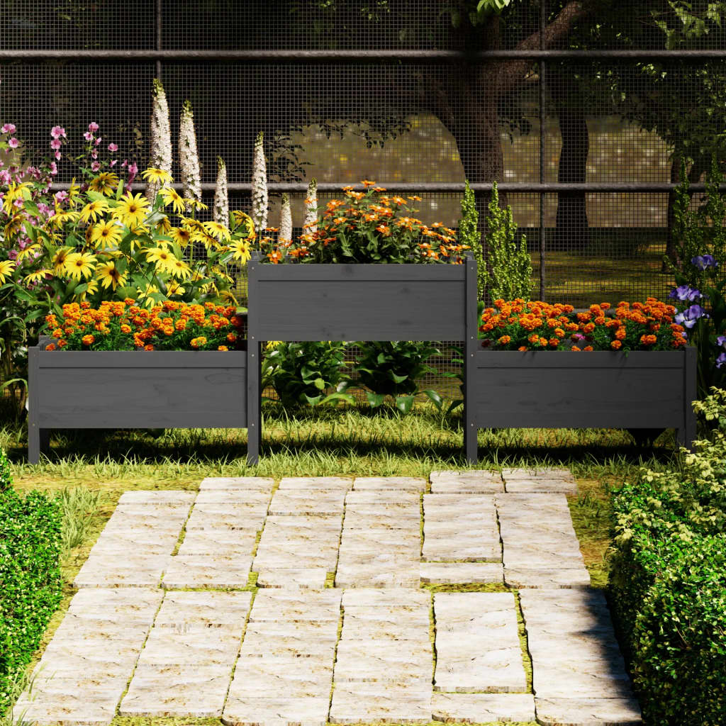 Planter Grey 245.5x44x75 cm Solid Wood Pine - Merkel Designers