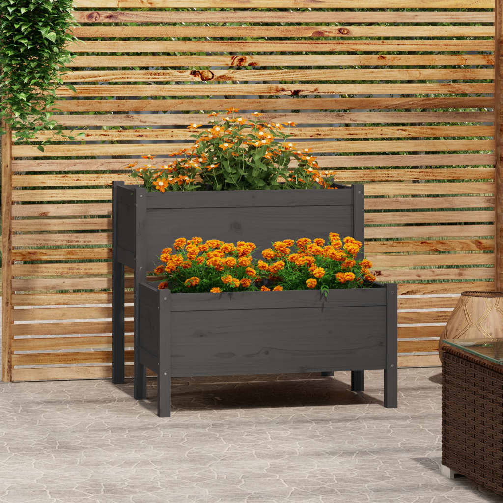 Planter Grey 84.5x84x75 cm Solid Wood Pine - Style and Chic