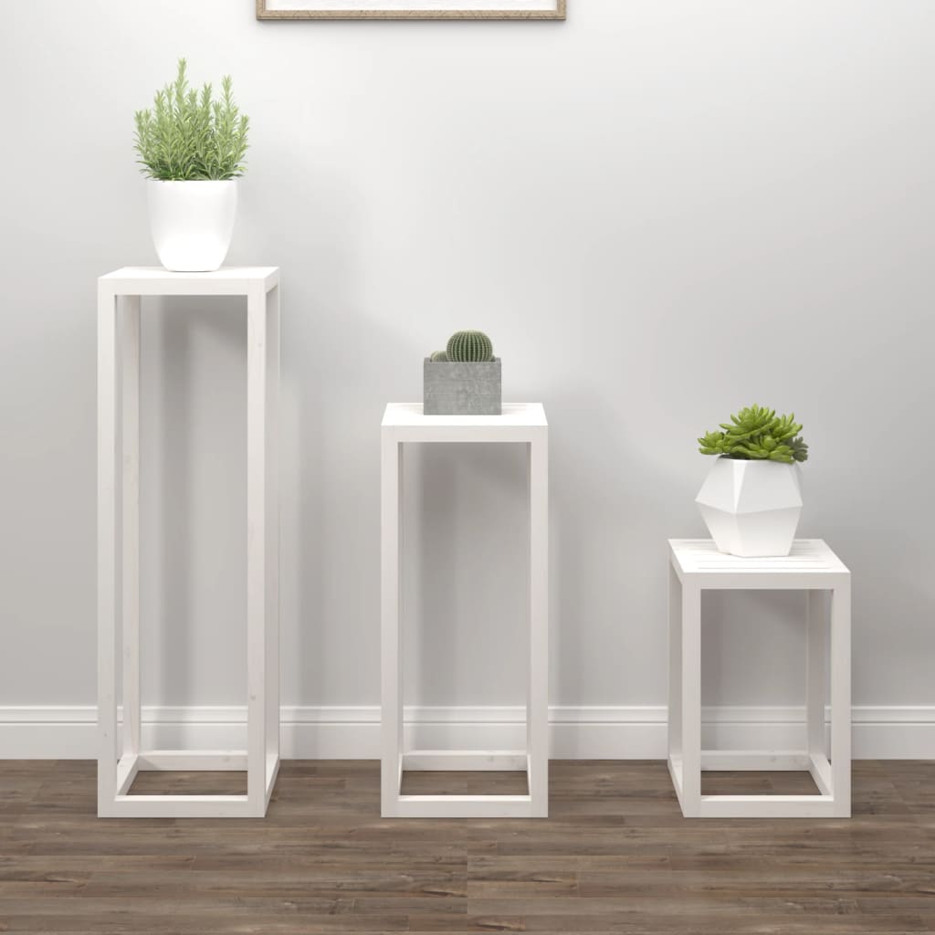 3 Piece Plant Stand Set White Solid Wood Pine - Sid & Sam