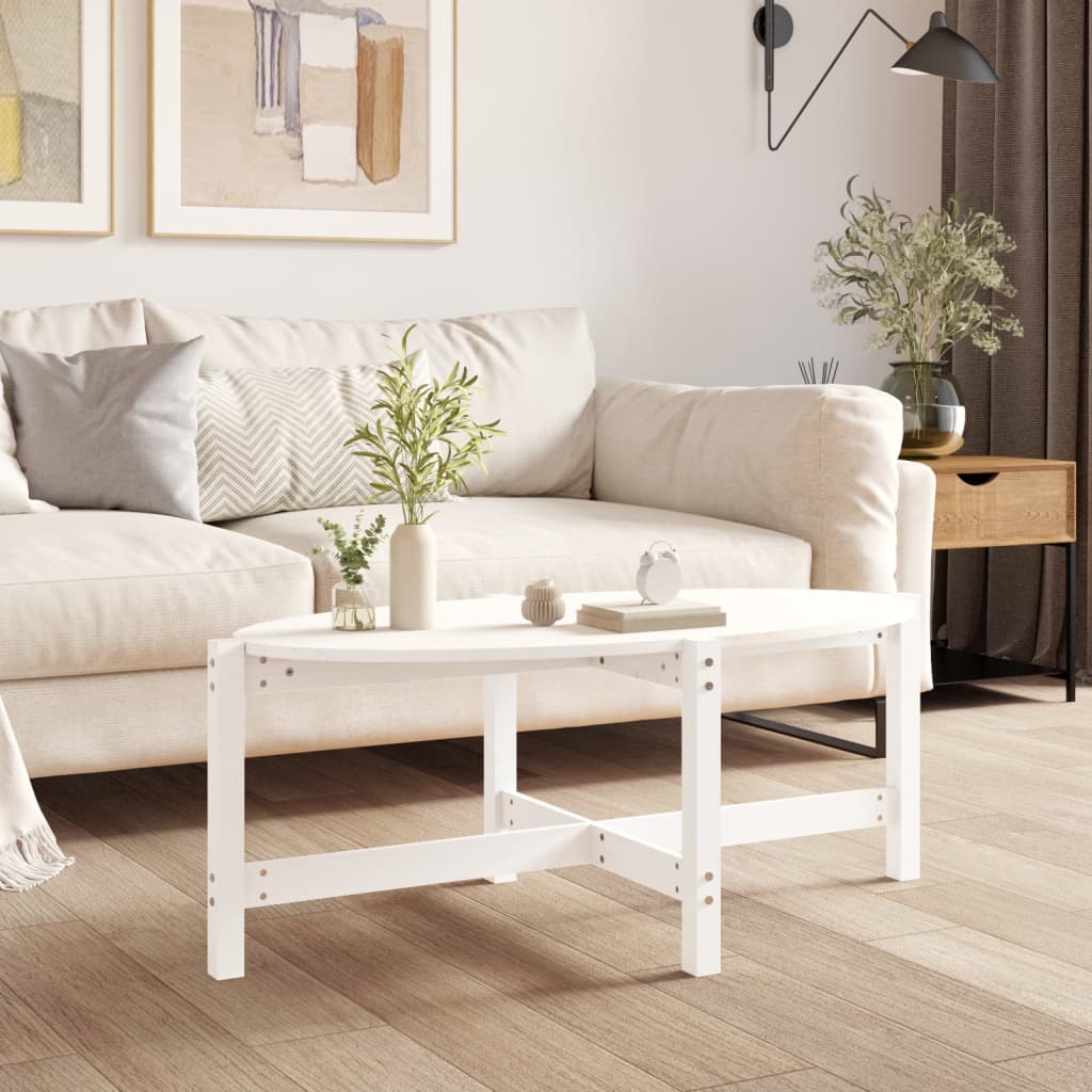 Coffee Table White 118x63x45 cm Solid Wood Pine - Merlin Deals