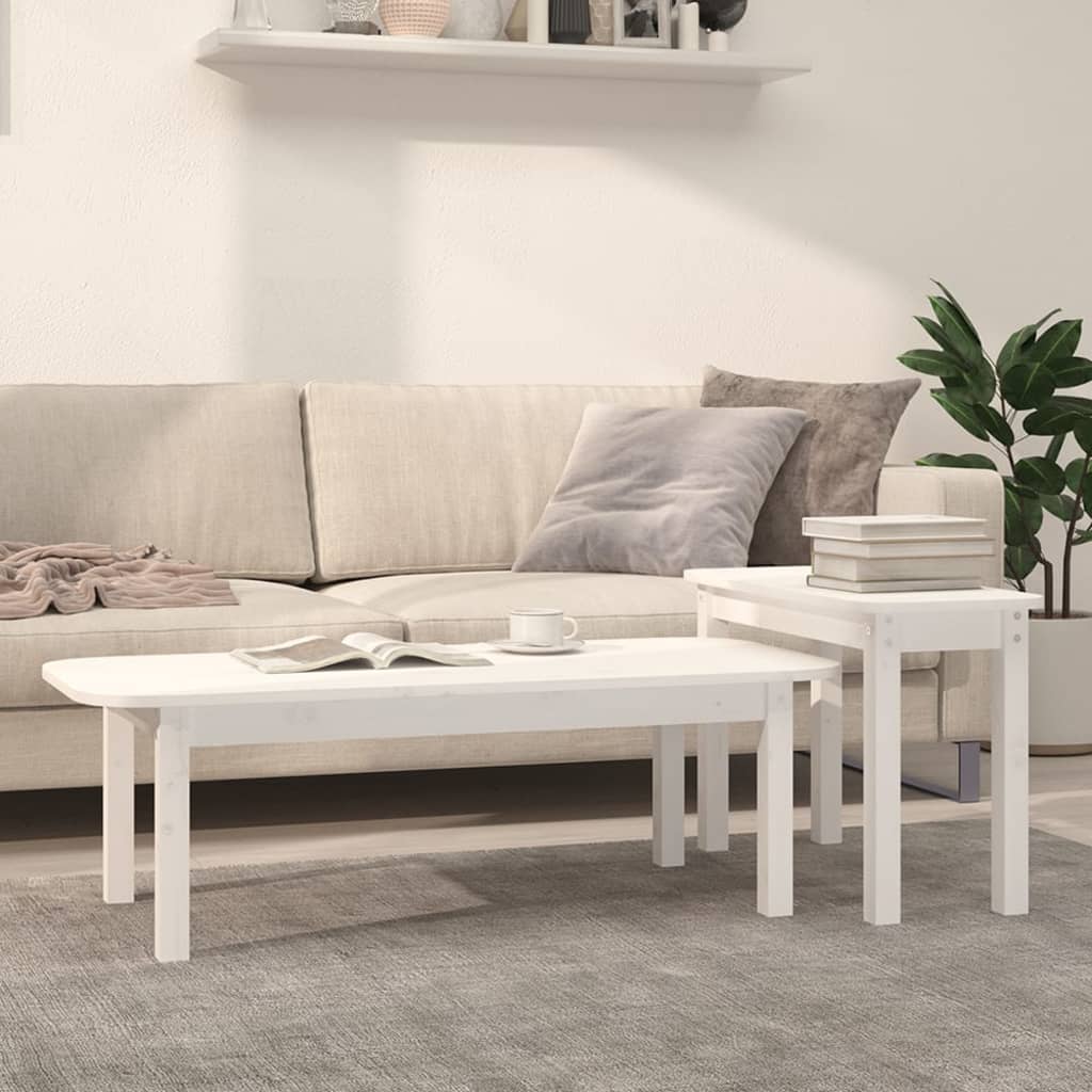 2 Piece Coffee Table Set White Solid Wood Pine - Millennium Furniture