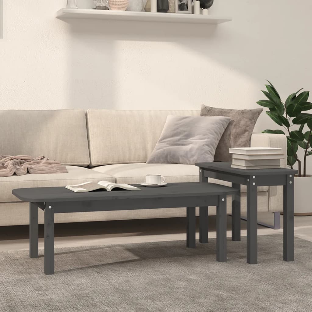 2 Piece Coffee Table Set Grey Solid Wood Pine - Unbeatable Bargains