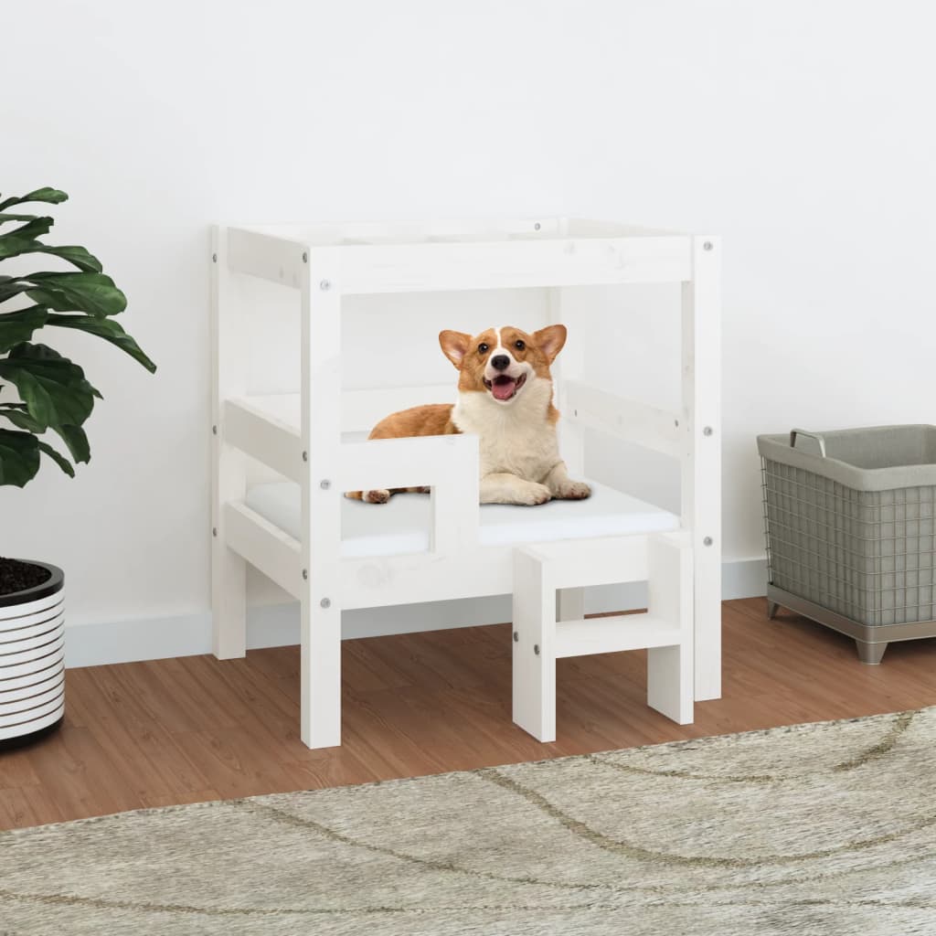 Dog Bed White 55.5x53.5x60 cm Solid Wood Pine - All Things Good