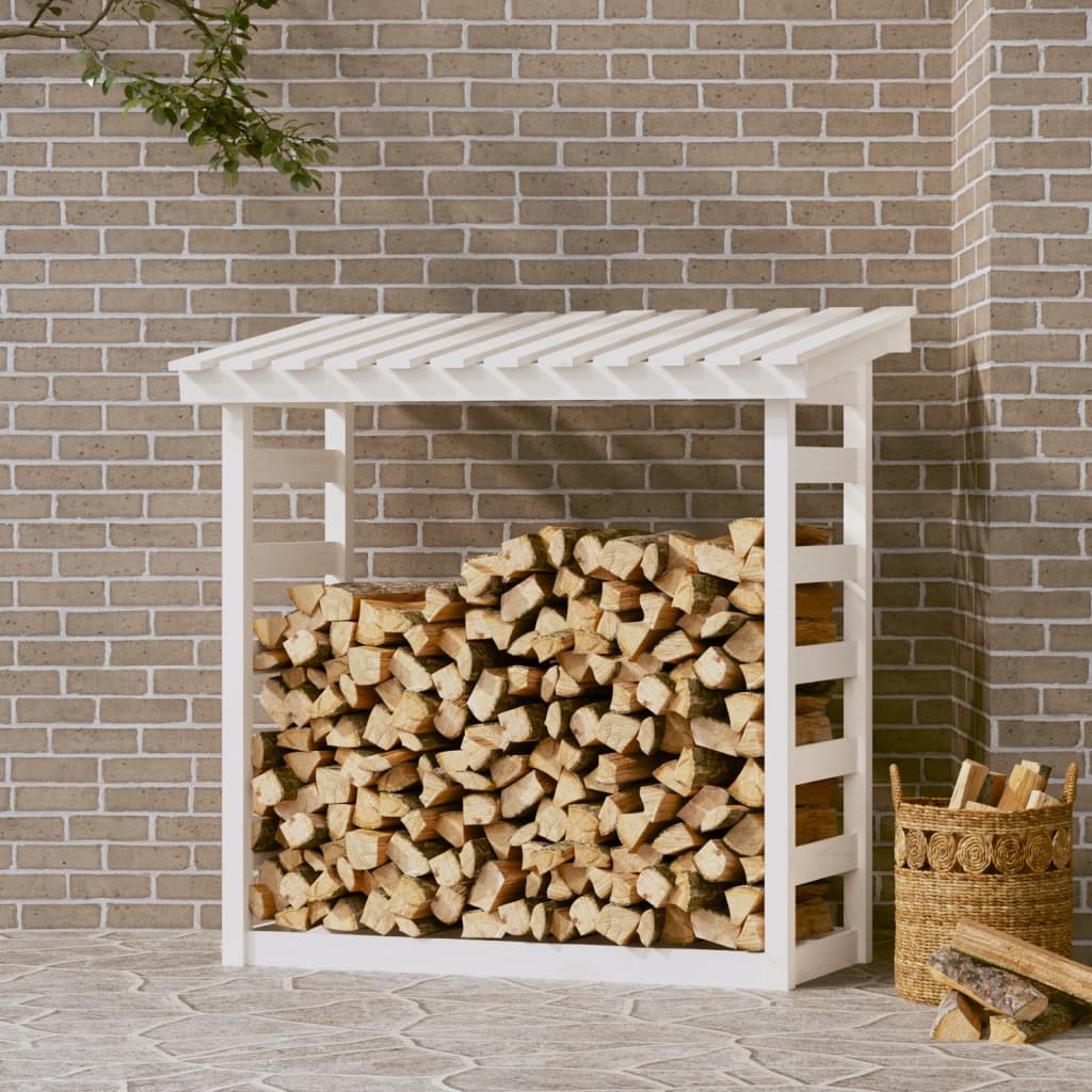 Firewood Rack White 108x64.5x110 cm Solid Wood Pine - Millennium Furniture