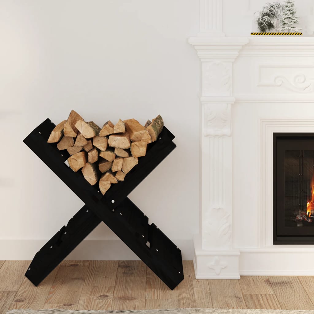 Log Holder Black 47x39.5x48 cm Solid Wood Pine - Sid & Sam