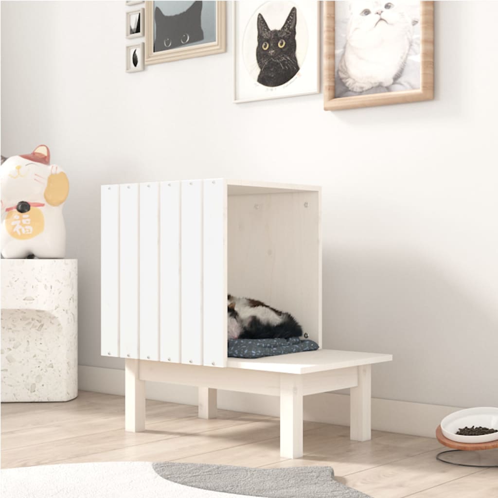 Cat House White 60x36x60 cm Solid Wood Pine - Casper Homes