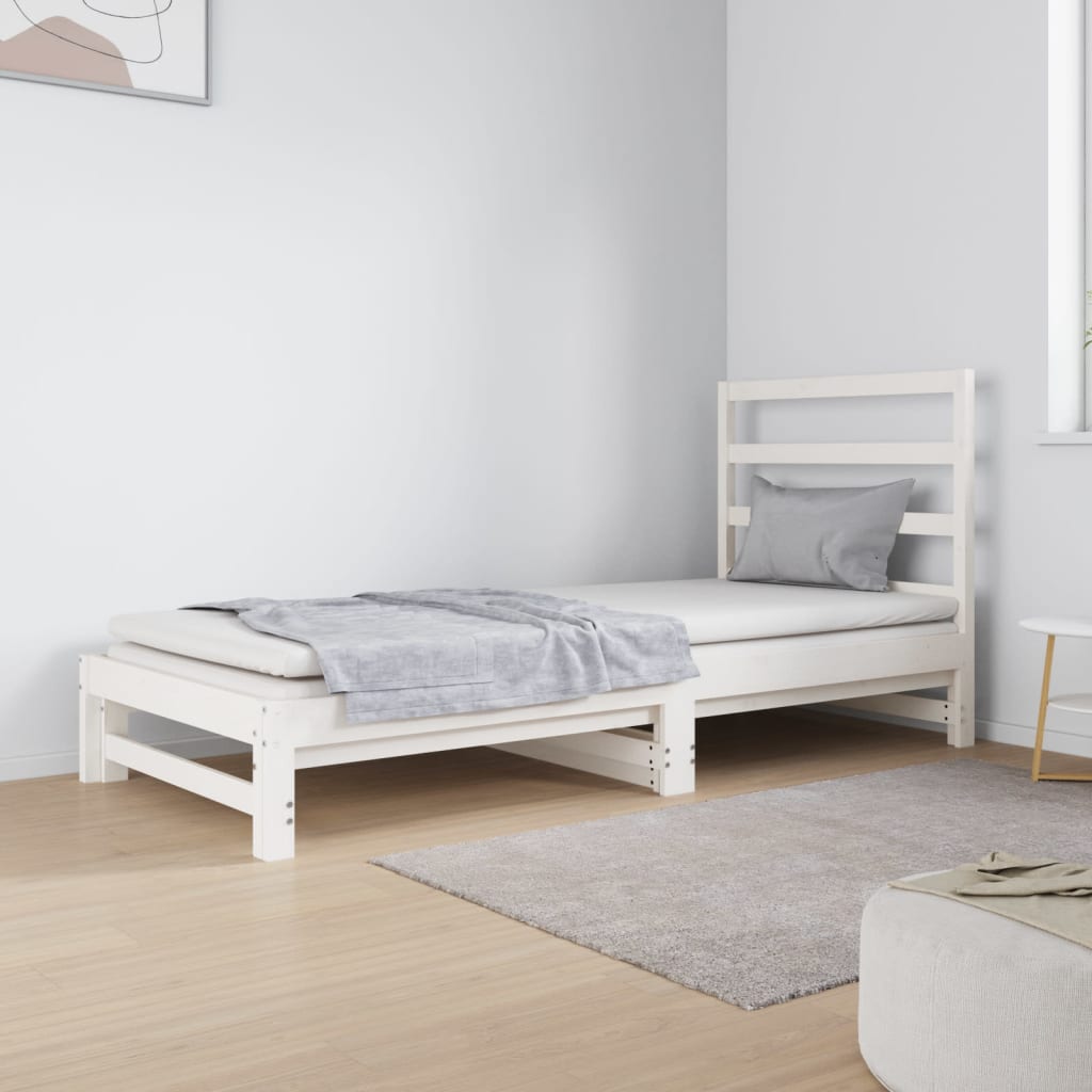 Pull-out Day Bed White 2x(90x190) cm Solid Wood Pine - Millennium Furniture