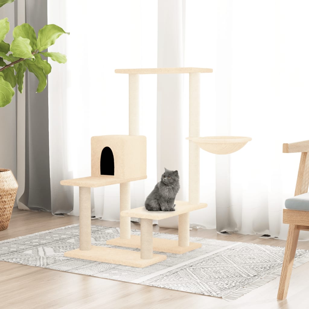 Cat Tree with Sisal Scratching Posts Cream 94.5 cm - Design Hut