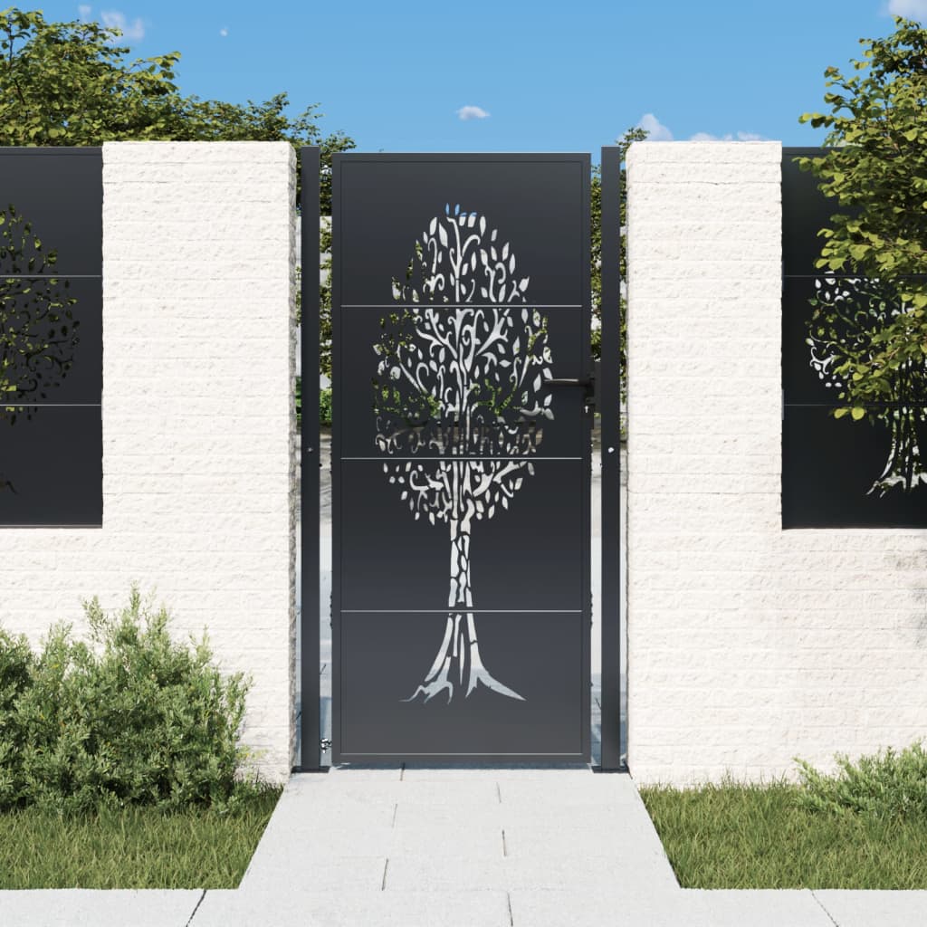 Garden Gate Anthracite 105x180 cm Steel Tree Design - Unbeatable Bargains