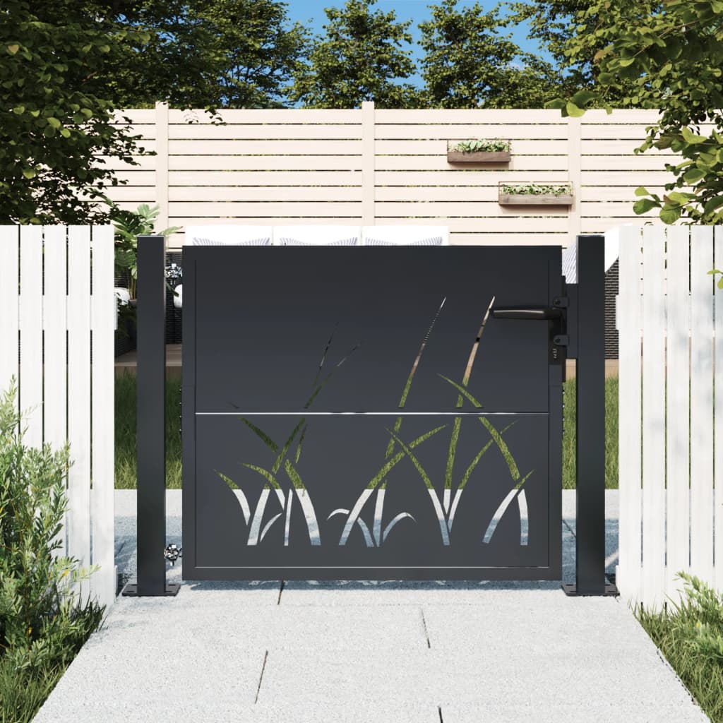 Garden Gate Anthracite 105x80 cm Steel Grass Design - Direct Imports